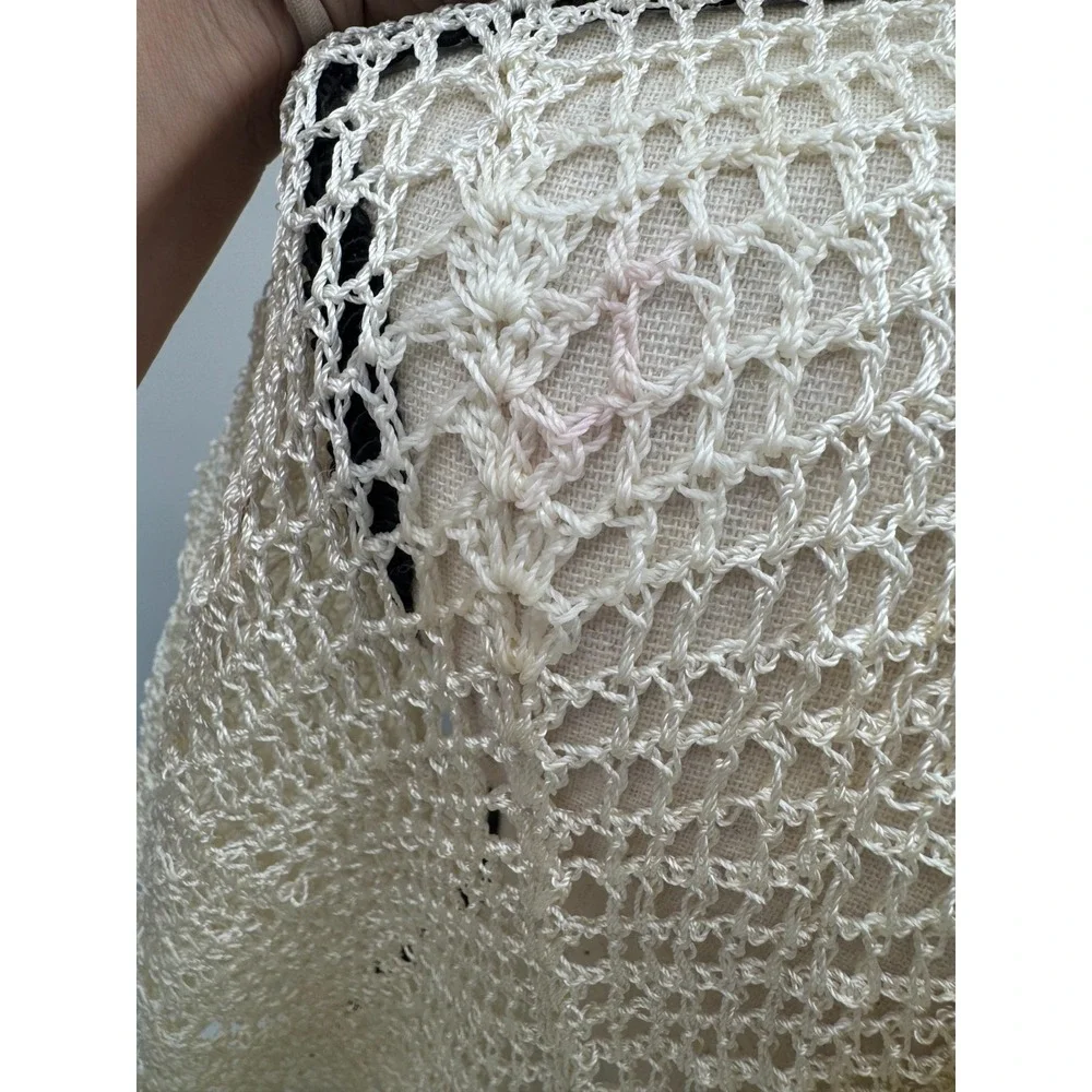 Vintage Hand Knit Open Crochet Scarf Shawl Wrap Ivory Cottage 17x80